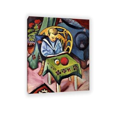 Imagem de SDYJ6GSW August Macke Prints Painting Boy with a Book and Toys Poster Expressionism Wall Art Famous Painting Reproduções para sala de estar decoração de casa 80 x 60 cm (78.7x61.0 cm) sem moldura