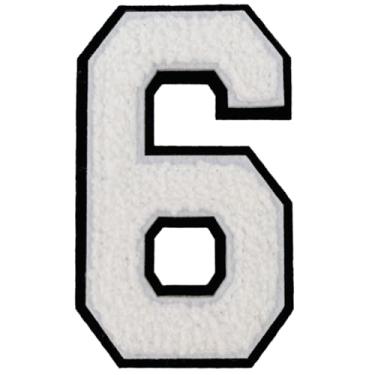 Imagem de 1 peça de patch de número de chenille branco de 10 cm, remendos de ferro para chapéus, roupas, bolsas, mochilas, jeans, remendo inicial, letra grande universitária. (Branco 6)