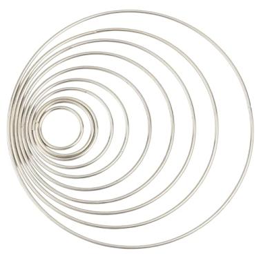 Imagem de SOFPLATE 10 tamanhos, 10 peças, anéis de centro de mesa, argolas de guirlanda de prata, metal a granel, tamanho misto, ferro, brilhante, anéis circulares lisos para apanhador de sonhos, artesanato