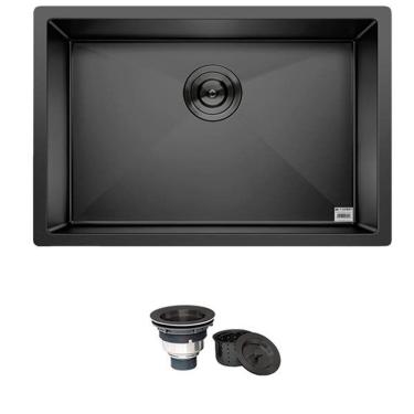 Imagem de Cuba Preta Quadrada Inox Cozinha Pia Embutir Sobrepor