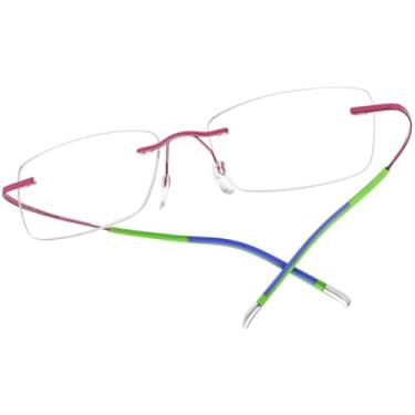 Imagem de VFDHN Armação de óculos de titânio sem aro para homens e mulheres, ultraleve (rosa C6)
