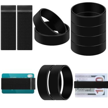 Imagem de Pangda 2 carteiras minimalistas para homens e mulheres, pacote com 8 pulseiras de borracha preta para dinheiro, com anel elástico, suporte para cartão de visita, clipe de substituição