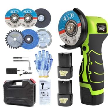 Imagem de ZFULVO Kit de esmerilhadeira angular de escova sem fio, mini ferramenta elétrica de moagem angular de 19500 rpm com 2 peças de baterias de 16,8 V 2000 mAh e discos de 5 corte, cortador portátil para