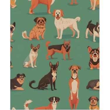 Imagem de VOLEAAR Papel de parede de cachorro fofo verde extra longo, 44,5 cm x 998,2 cm, papel de contato removível para berçário, quarto de crianças, cubículo, porta, papel de parede autoadesivo impermeável