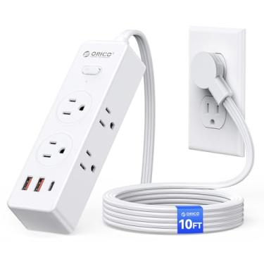 Imagem de ORICO Régua de alimentação 9 em 1 – 6 tomadas CA, 3 portas USB A (1 USB C), extensor de saída de 3 lados, plugue ultrafino de 45°, cabo de extensão de 3 m para casa, escritório, viagens, dormitório