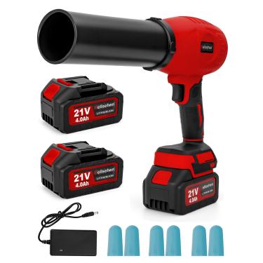 Imagem de Hellsehen Soprador de folhas sem fio com 2 baterias e carregador incluídos, bocal estendido, ventilador turbo leve e portátil para limpeza de pátio, cuidados com o gramado, folhas e poeira, vermelho