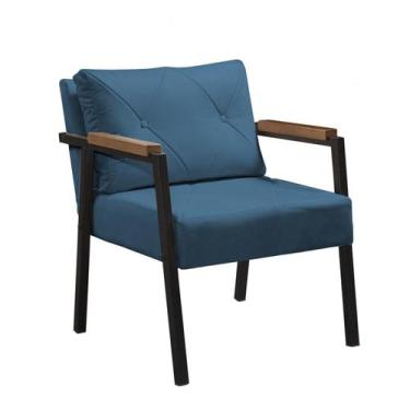 Imagem de Poltrona Estilo Industrial Braço de Ferro Paris - GDecor, Suede Azul M