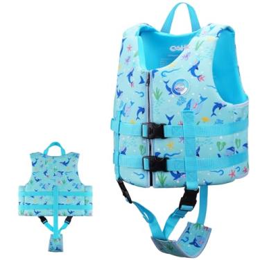 Imagem de OSHYLE Colete de natação de neoprene premium para crianças – com alças de segurança ajustáveis para idades de 1 a 9 anos, auxílio de natação de flutuabilidade ideal para meninos, meninas e crianças