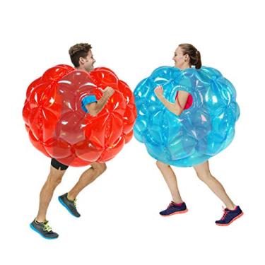 Imagem de ZHUYNXIR 2 bolas de sumô para crianças, brinquedos de salto para crianças, bola de sumo infantil, bola de jogo de gramado para jogos de equipe ao ar livre, 91 cm, azul + vermelho.