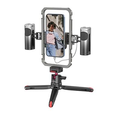 Imagem de SmallRig Kit universal multifuncional de vídeo para celular, com alças de controle sem fio, suporte de banco de energia, tripé de mesa, kit universal de gaiola de telefone para iPhone 16/15/14 Pro/Max