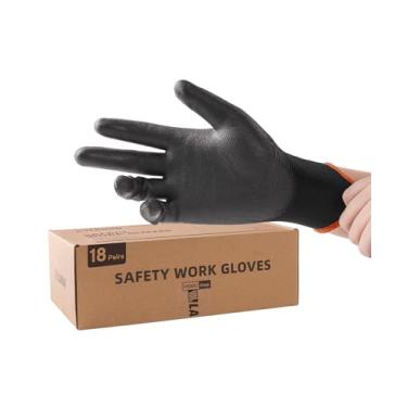 Imagem de LANON Protection Luvas De Trabalho Segurança Para Homens E Mulheres, 18 Pares, Pretas, Mecânico, Com Aderência, Revestidas Em Pu, Sem Odor, Malha Costura, Tela Sensível Ao Toque Ponta Dos Dedos, Ser