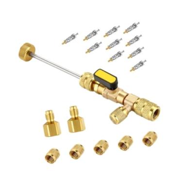 Imagem de Esquirla Ferramenta de instalação e remoção de núcleo de válvula, 10 núcleos de válvula para refrigeração, porcas de latão, fácil instalação, versátil e