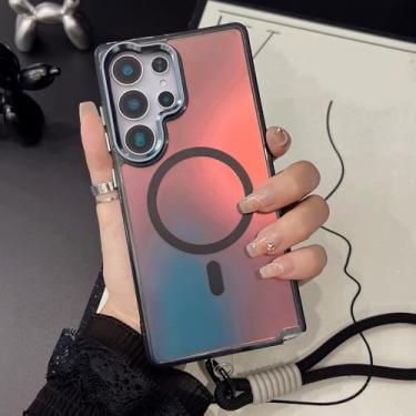 Imagem de Capa com alça magnética gradiente para Samsung S25 Ultra S24 Plus S23 FE A55 A35 A16 A54 A34 A24 A14 A06 A53 A13, preta, para Galaxy A55