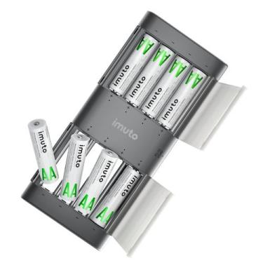 Imagem de Pilhas AA recarregáveis Imuto 2000mWh, pacote com 8 pilhas com carrega