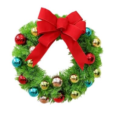 Imagem de Esquirla Guirlanda de Natal Artificial Guirlanda de Laço Realista com Bolas Enfeite Decoração de Natal para Parede Celebração de Feriado, 40cm