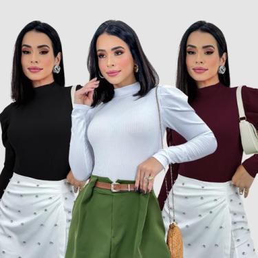 Imagem de Kit 3 Body Feminino Manga Longa Princesa Canelada Inverno - Swisz, Pre