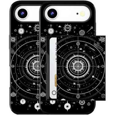 Imagem de MUQR Capa para celular 17 Air compatível com suporte de cartão fofo - Capa tipo carteira robusta com design Kawaii, proteção contra quedas de grau militar para mulheres (Black Cosmos Universe)