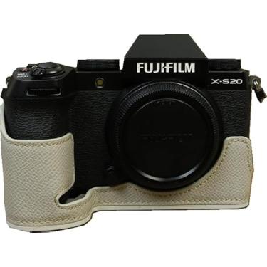 Imagem de Capa para X-S20, capa BMAOLLONGB feita à mão de couro PU meia câmera versão abertura inferior para Fujifilm X-S20 XS20 com alça de mão (branca)