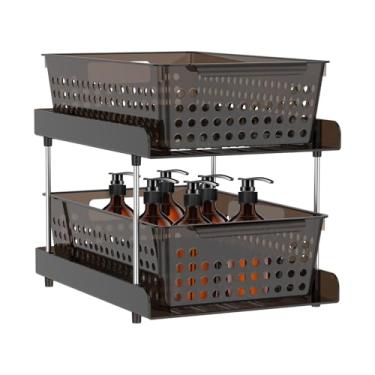 Imagem de Organizador de armário embaixo da pia, organizador de armário versátil para economia de espaço, prateleiras de armazenamento de pia de metal sólido fáceis de instalar, organizadores deslizantes