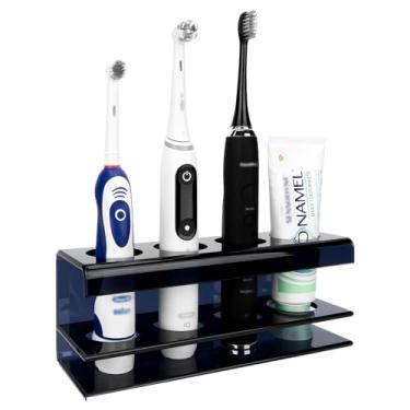 Imagem de Linkidea Suporte elétrico de escova de dentes para chuveiro, organizador de bancada de acrílico com 4 compartimentos para escova de dentes alimentada, pasta de dente, compatível com a série Oral-B iO