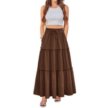 Imagem de Saia Arolina Boho Maxi em camadas Midi de cintura alta marrom XL