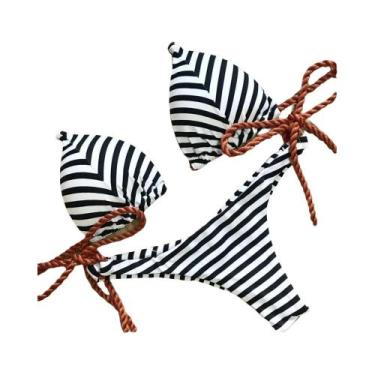 Imagem de Biquini Feminino Listrado com Nó Sexy - Tanga, Bandagem Micro e Estilo