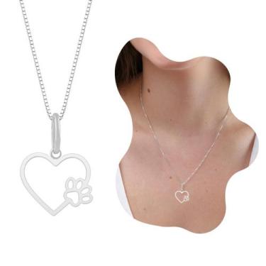 Imagem de Colar feminino com pingente patinha prata 925 legítima - LUMMI COMMERC