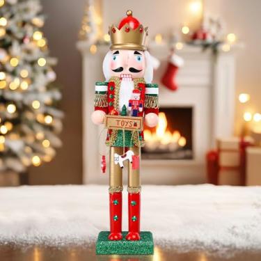 Imagem de WONDER GARDEN Quebra-nozes de Natal, decoração de Natal quebra-nozes de 38 cm, ornamentos de bonecos de quebra-nozes de madeira com brinquedos como cavalo e árvore de madeira, decoração de Natal de