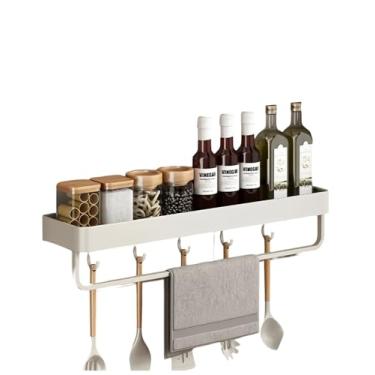 Imagem de SEIDO Suporte de utensílios de cozinha que economiza espaço | Organizador de prateleira sem perfuração | Suporte de parede para temperos com ganchos e barra para banheiro | Alumínio espacial | 61 cm