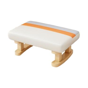 Imagem de MotiveTech Cadeira retangular, apoio para os pés, com pernas de madeira, pufe baixo pequeno para porta, Bege