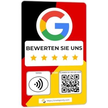 Imagem de Cartões alemães Google Review da One Tap Only - Toque para avaliações instantâneas - Compatível com todos os telefones - NFC e QR Smart Tap reutilizável - Aumente as avaliações de negócios