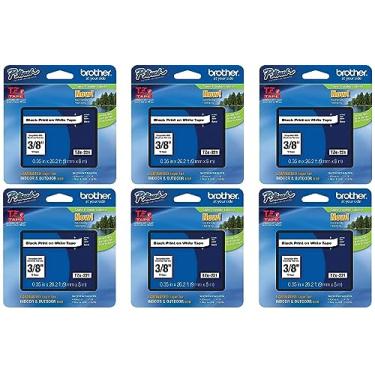 Imagem de Brother Pacote com 6 fitas laminadas TZe-221 genuínas P-Touch, impressão preta em branco, fita adesiva laminada padrão para fabricantes de etiquetas P-Touch, cada rolo tem 0,35"/9 mm (~ 3/20.3 cm) de