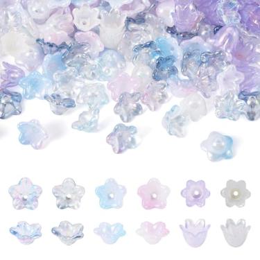 Imagem de Beadthoven 180 pçs 6 estilos acrílico flor contas bonés roxo cristal transparente trompete lírio sino tulipa contas de flores mini tampas florais capas espaçadores para fazer joias brincos de pulseira