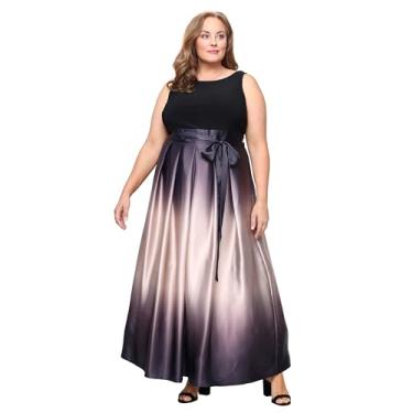 Imagem de S.L. Fashions Vestido de festa longo sem mangas plus size de cetim com bolsos, Preto/champanhe, 48