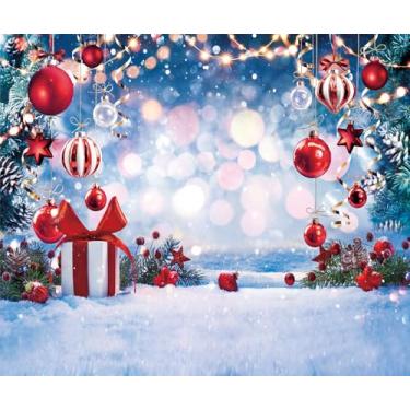 Imagem de LYCGS Pano de fundo de Natal de 30,5 x 3,5 m para fotos do país das maravilhas com árvore de Natal, floco de neve, presente de bola de estrela vermelha para fotografia de fundo de festa de Natal X-169