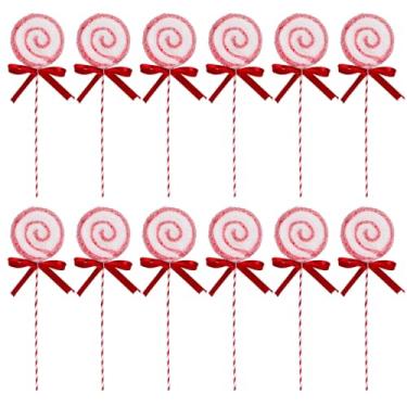 Imagem de Conjunto de 12 palitos de bengala de menta vermelha e branca de Natal em palitos, pirulito de hortelã-pimenta, spray de bala, espiral, para decoração de árvore de Natal, enchimento de vasos,