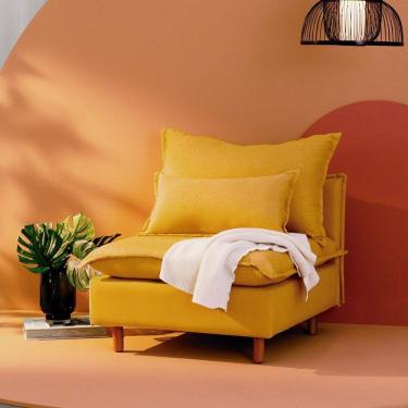 Imagem de Sofá Modular com Encosto Pé Madeira Sôma Cabecasa Madeiramadeira Mostarda