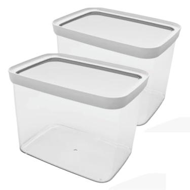Imagem de Pote Hermético para Alimentos, Acrílico Transparente, Tampa Hermética, 4000 ml, Kit 2 Unidades, Porta Mantimentos 22,5x17x16 cm cada(Branco)
