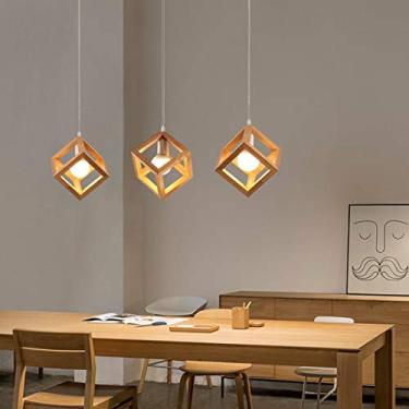 Imagem de E27 Luminária Pendente Retangular de Madeira Sala de Jantar Mesa de Jantar Luminária Pendente Espaço Abajur de Madeira Lustre Moderno Ajustável para Sala de Estar Estudo Cozinha Ilha Café Ba
