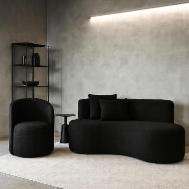 Imagem de Conjunto 01 Poltrona + Sofá Curvo Orgânico Nature Gaia Boucle Preto - 