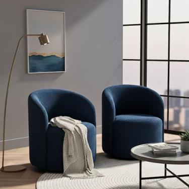 Imagem de Kit 02 Poltronas Curva Orgânica Nature Gaia Boucle Azul Marinho - Mont