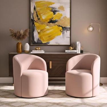 Imagem de Kit 02 Poltronas Curva Orgânica Nature Gaia Suede Rosê - Montanaris De