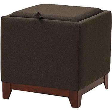 Imagem de Banqueta para pés Caixa de armazenamento dobrável com pernas de madeira, banquinho de linho, banquinho de pufe com enchimento de esponja altamente elástico, (cor: marrom, tamanho: 40 x 40 x 38 cm