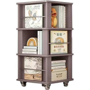 Imagem de PEYNIR Estante rotativa moderna de grande capacidade para armazenamento de livros com rodas, estante de chão para sala de estar, estante boho