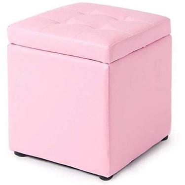 Imagem de FTOQWZXV Banqueta dobrável para os pés, banco de mudança de sapatos, acolchoado de poliuretano, quadrado, de madeira, moderno, corredor, sala de estar, banco de sofá, banco de madeira (rosa)