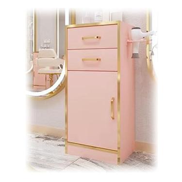Imagem de AKALNNB Armário de armazenamento de estações de salão, carrinho de salão para cabeleireiro, estação de salão de beleza, para barbearias com 2 gavetas/1 armário (cor: rosa, tamanho: 35 x 30 x 80 cm