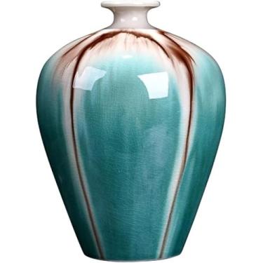 Imagem de AKALNNB Vaso decorativo feito à mão em estilo chinês, vasos de flores de cerâmica clássicos para decoração de casa, jarro de mesa de porcelana tradicional retrô, 23 cm A