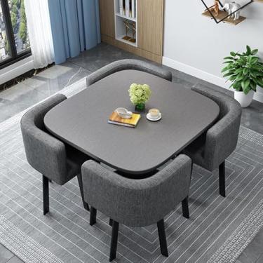 Imagem de Conjunto De Mesa De Jantar Quadrada Redonda C De Linho Com Cadeiras Para Espaço Pequeno 5 Peças Mesa E Cadeiras De Cozinha Modernas Mesas E Cadeiras De Cozinha Economizadoras De Esp, Linen B