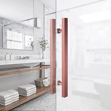 Imagem de Puxador de porta de estilo rústico para porta de chuveiro de casa de banho, puxadores de porta de dupla face em forma de H/escada, com conjunto de acessórios, para vidro/madeira/porta de celeiro/prata