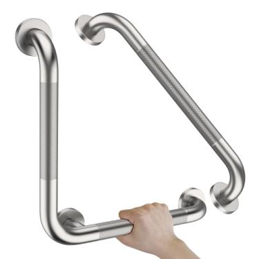 Imagem de Barras de apoio antiderrapantes de 40,6 cm para banheiras e chuveiros, trilho de apoio Munzong para deficientes em ângulo de níquel escovado, alça de segurança serrilhada de aço inoxidável para idosos
